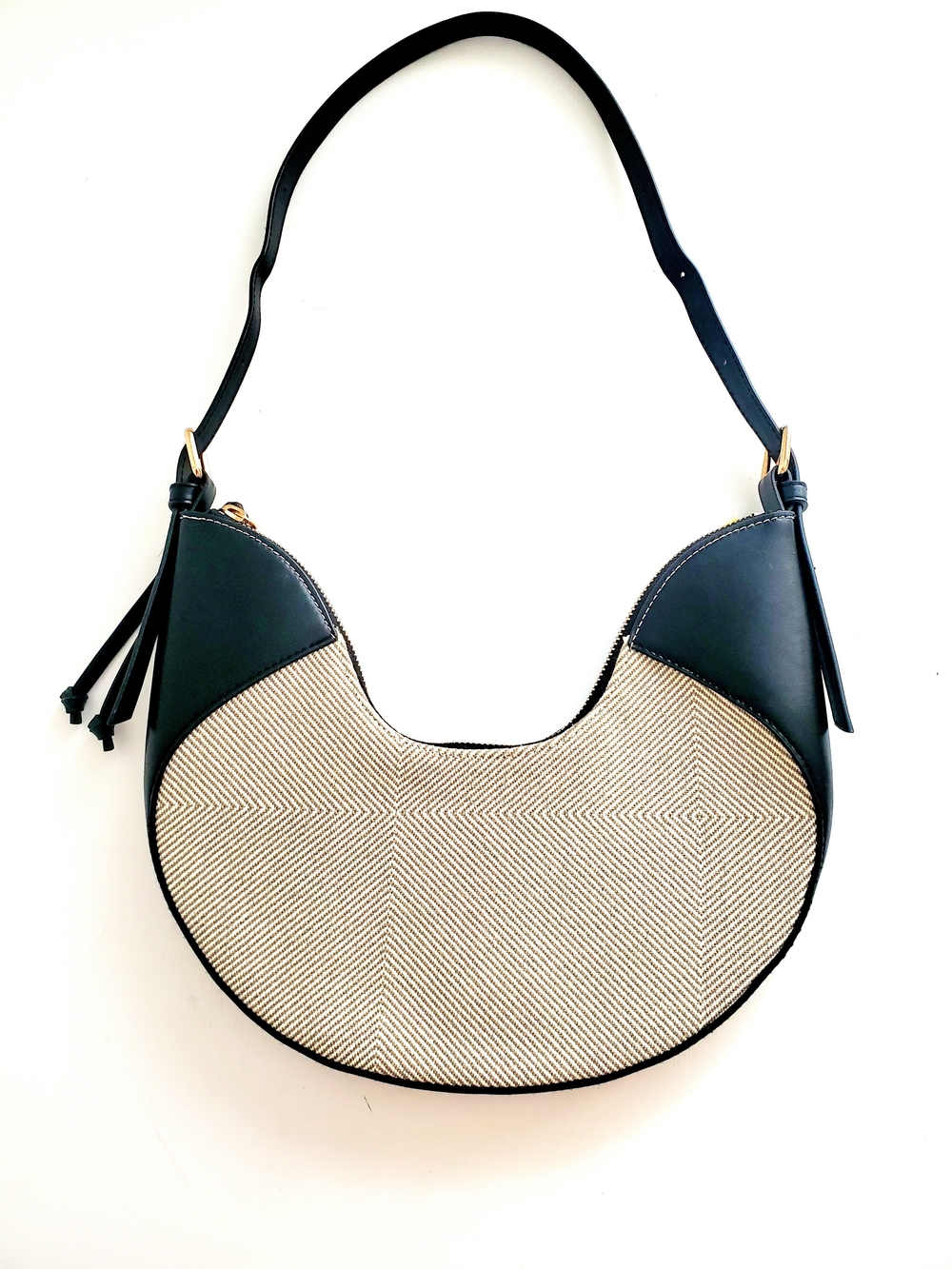 H&M Black and Beige Crescent Shoulder Bag